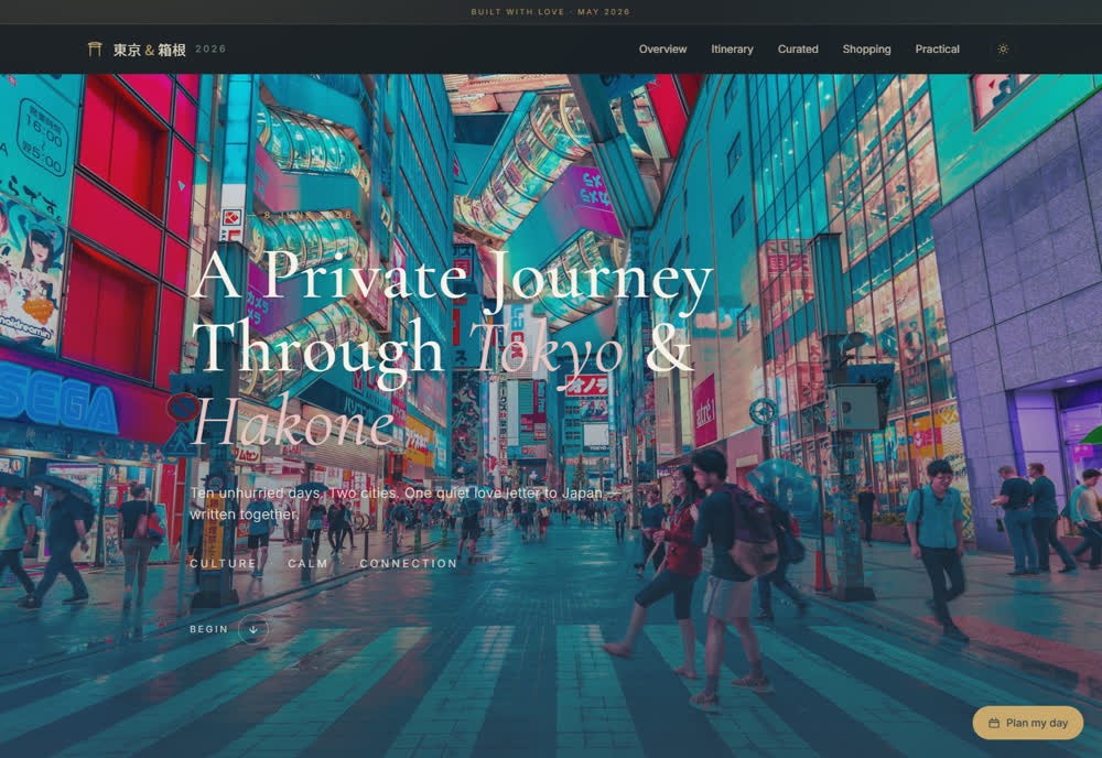 A private Tokyo & Hakone travel itinerary, built as a web app
